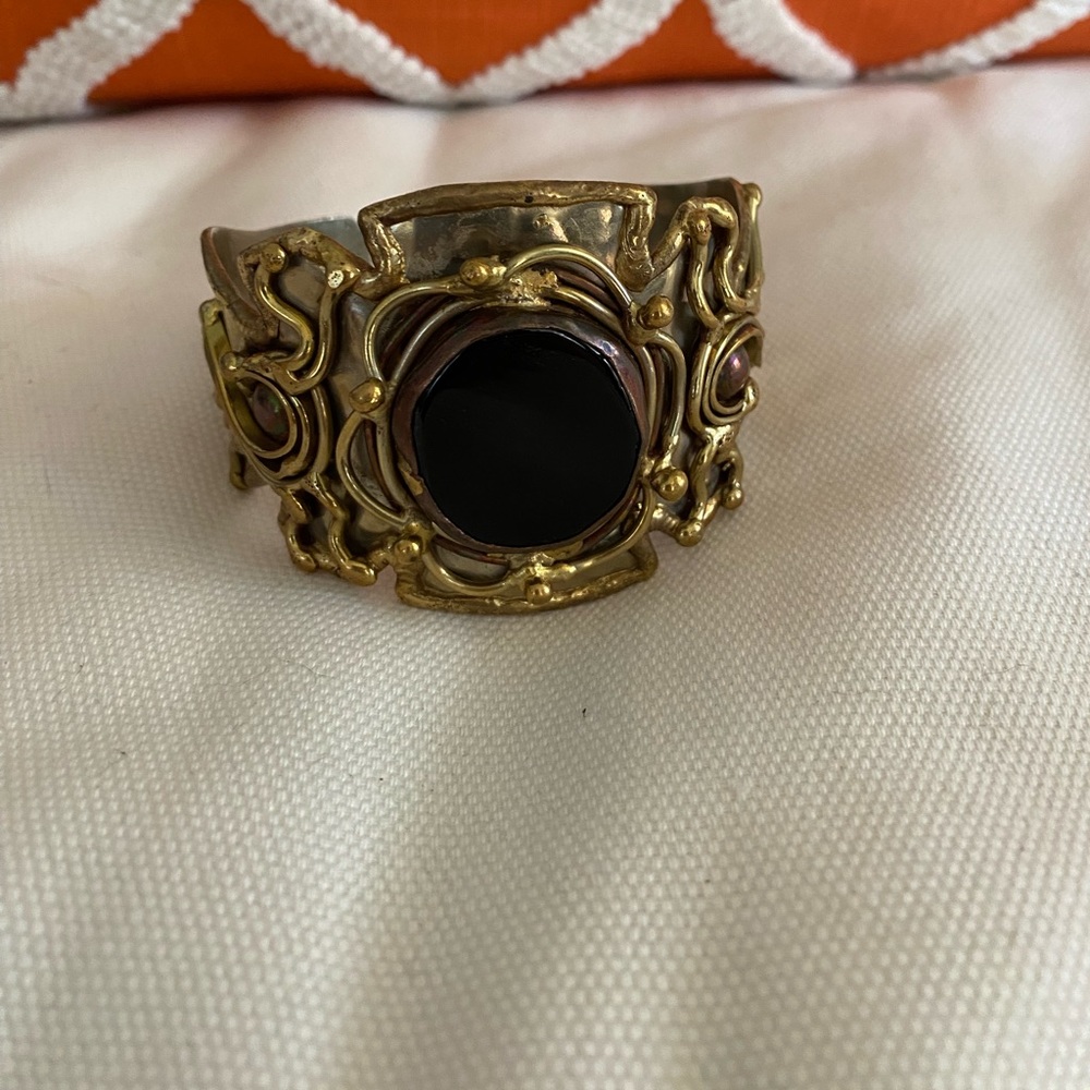 Artisan Cuff Bracelet With Glass Stone